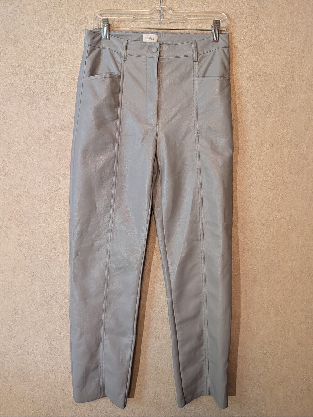 WILFRED ARITZIA grey faux leather wide leg trousers sz 8